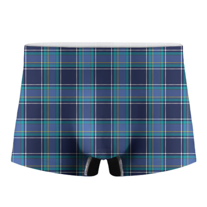 Blue And Teal Tartan Pattern Print Men's Boxer Briefs