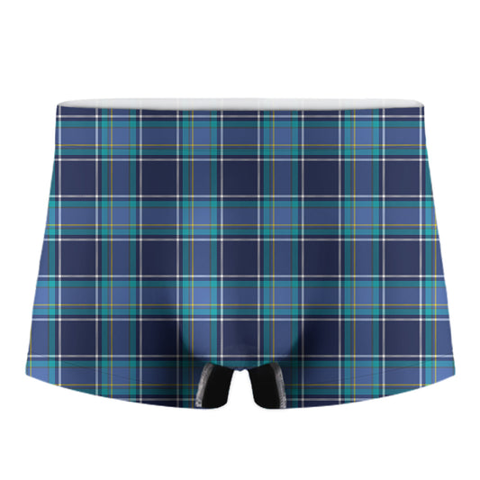 Blue And Teal Tartan Pattern Print Men's Boxer Briefs