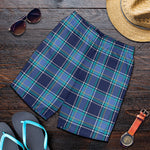Blue And Teal Tartan Pattern Print Men's Shorts