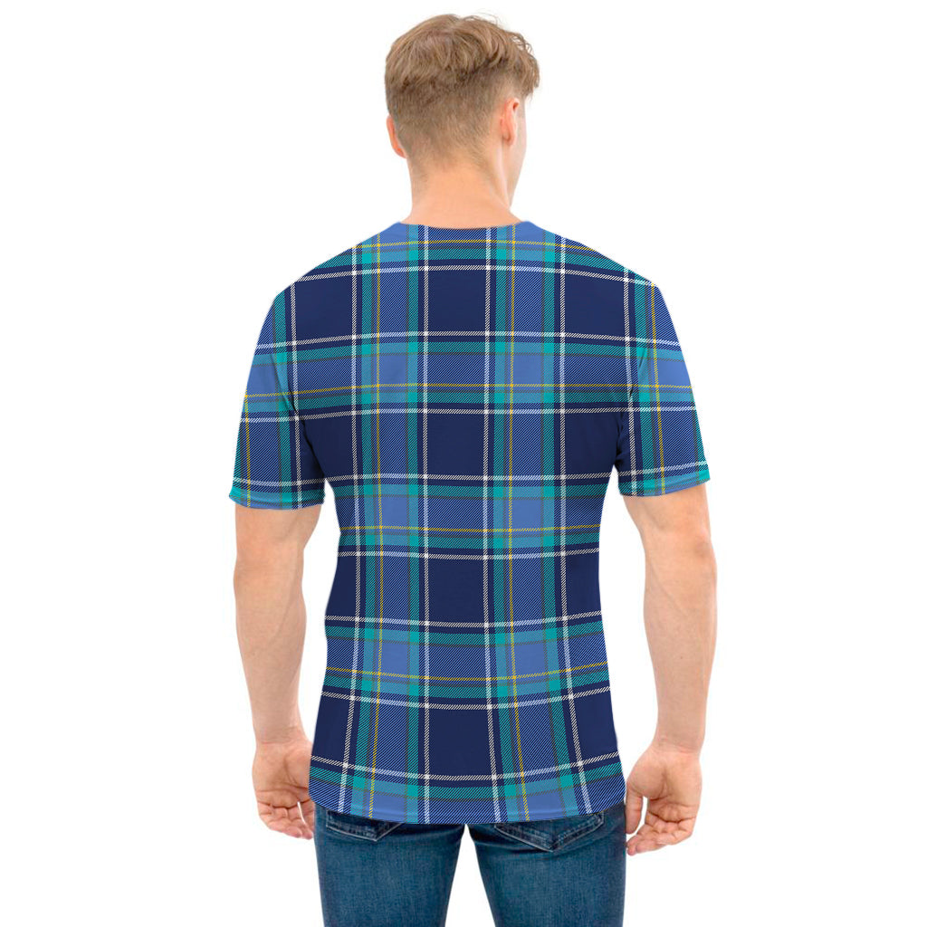 Blue And Teal Tartan Pattern Print Men's T-Shirt