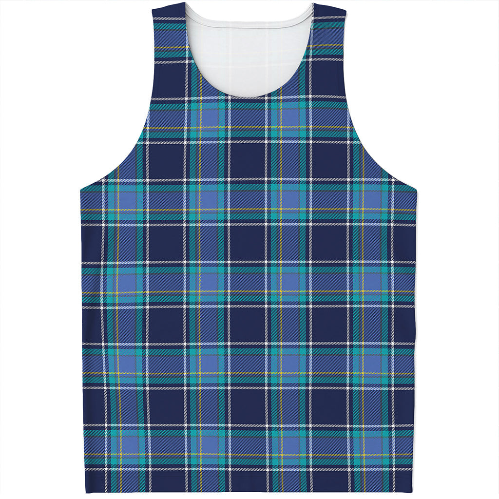 Blue And Teal Tartan Pattern Print Men's Tank Top
