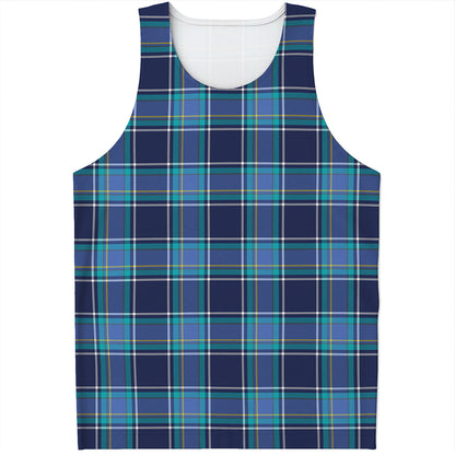 Blue And Teal Tartan Pattern Print Men's Tank Top