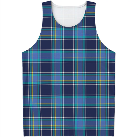 Blue And Teal Tartan Pattern Print Men's Tank Top