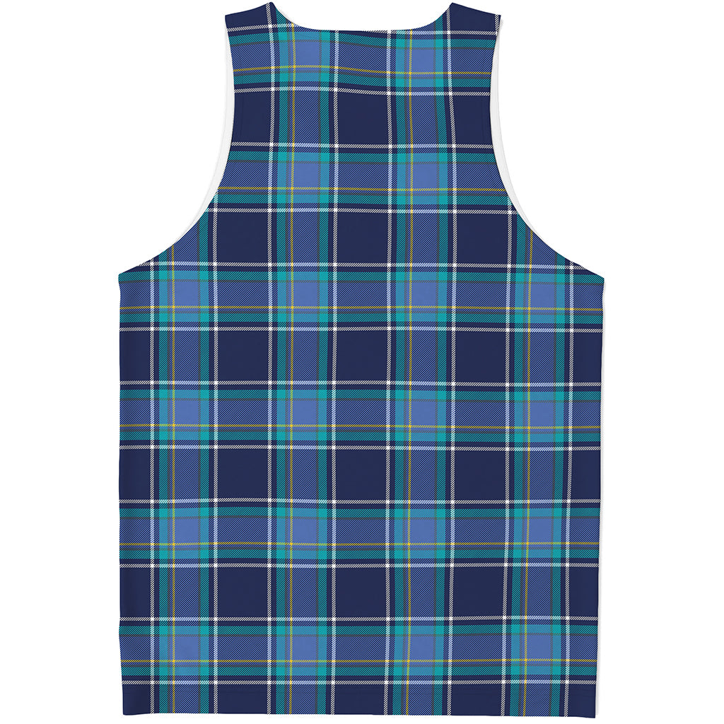Blue And Teal Tartan Pattern Print Men's Tank Top