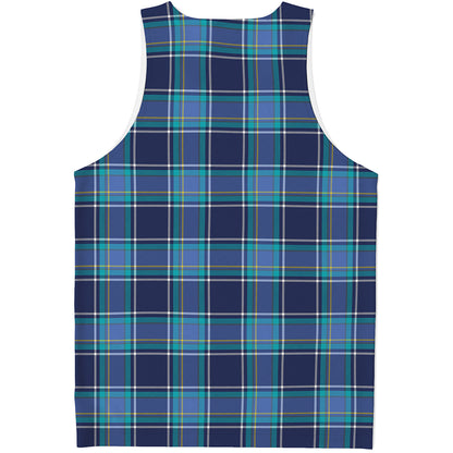 Blue And Teal Tartan Pattern Print Men's Tank Top