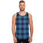 Blue And Teal Tartan Pattern Print Men's Tank Top