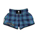 Blue And Teal Tartan Pattern Print Muay Thai Boxing Shorts