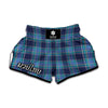 Blue And Teal Tartan Pattern Print Muay Thai Boxing Shorts