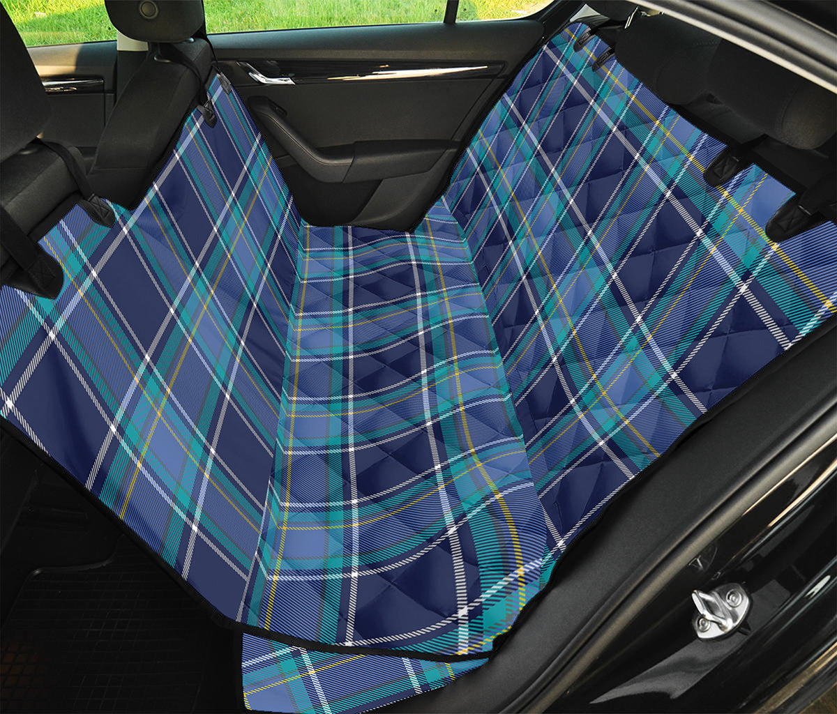 Blue And Teal Tartan Pattern Print Pet Car Back Seat Cover