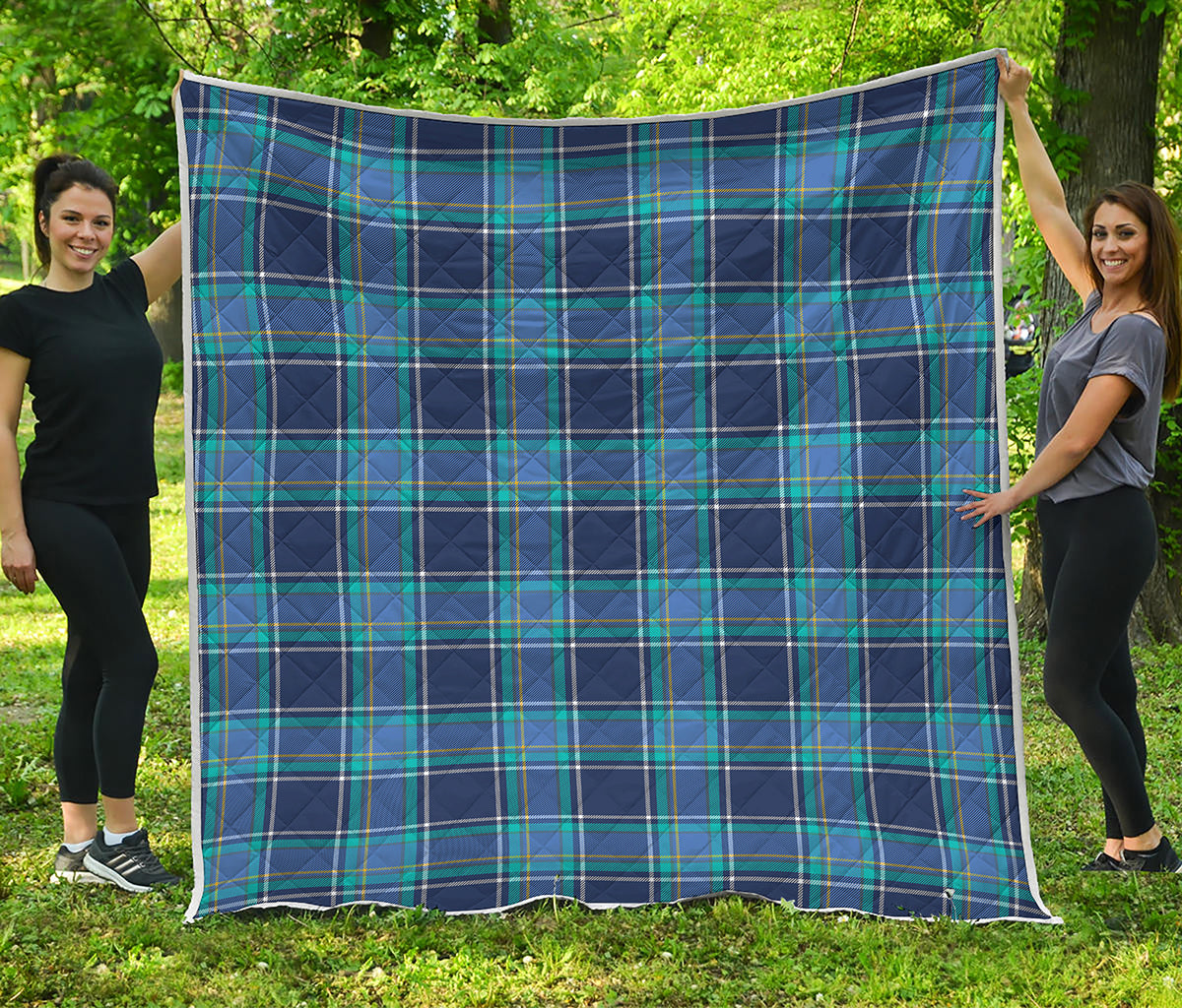Blue And Teal Tartan Pattern Print Quilt