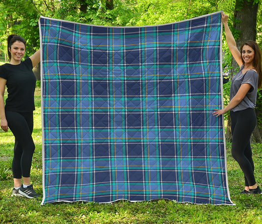 Blue And Teal Tartan Pattern Print Quilt