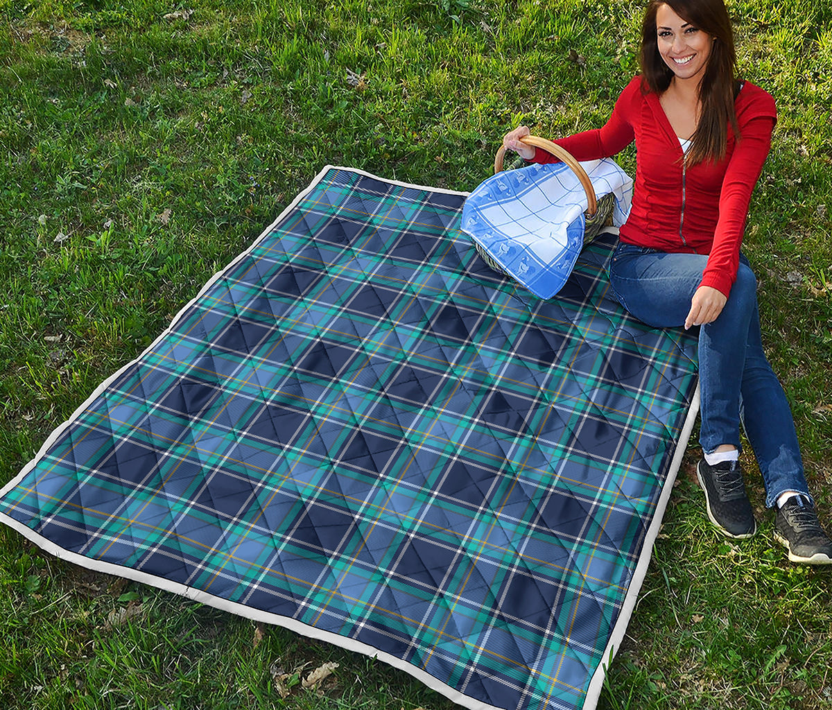 Blue And Teal Tartan Pattern Print Quilt
