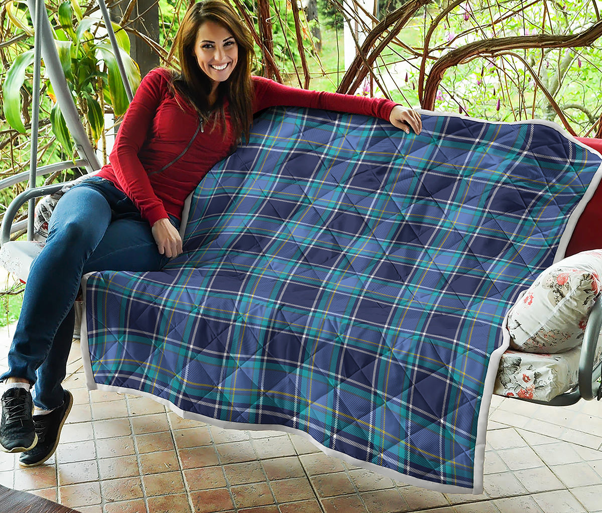 Blue And Teal Tartan Pattern Print Quilt