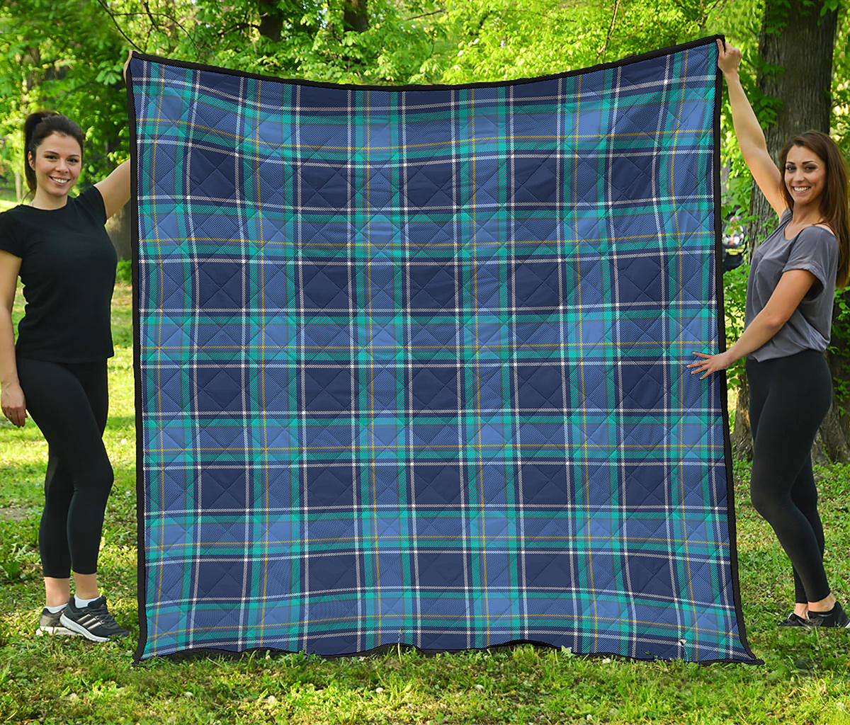 Blue And Teal Tartan Pattern Print Quilt