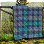 Blue And Teal Tartan Pattern Print Quilt