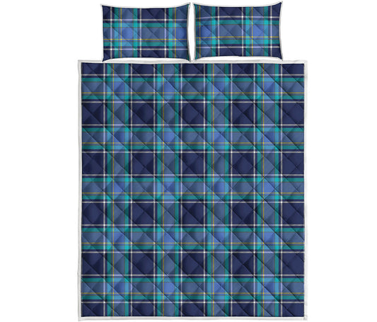 Blue And Teal Tartan Pattern Print Quilt Bed Set