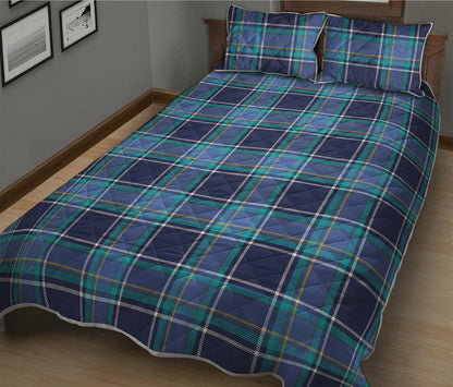 Blue And Teal Tartan Pattern Print Quilt Bed Set