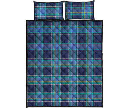 Blue And Teal Tartan Pattern Print Quilt Bed Set