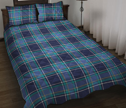 Blue And Teal Tartan Pattern Print Quilt Bed Set