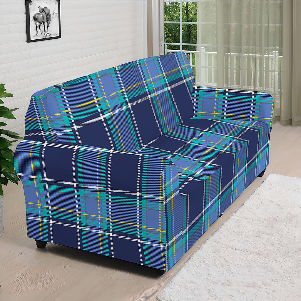 Blue And Teal Tartan Pattern Print Sofa Cover
