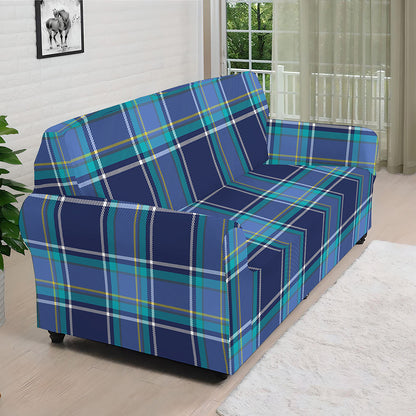 Blue And Teal Tartan Pattern Print Sofa Cover