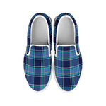 Blue And Teal Tartan Pattern Print White Slip On Shoes