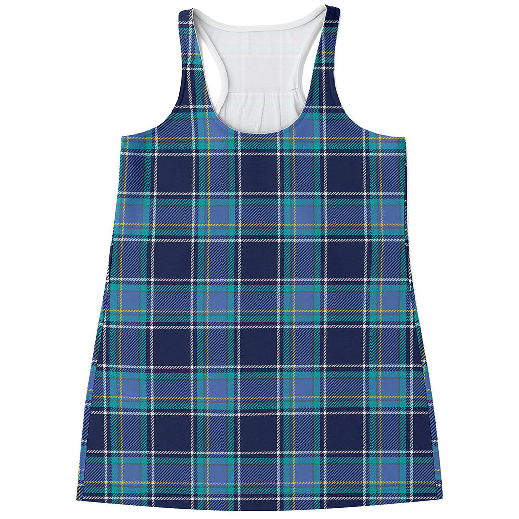 Blue And Teal Tartan Pattern Print Women's Racerback Tank Top