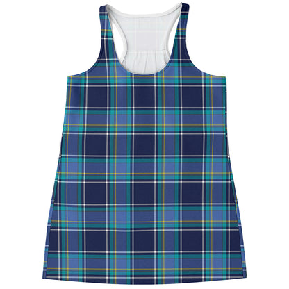Blue And Teal Tartan Pattern Print Women's Racerback Tank Top