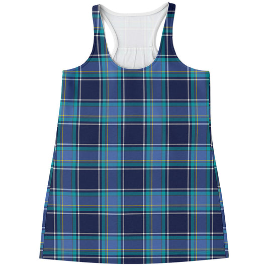 Blue And Teal Tartan Pattern Print Women's Racerback Tank Top
