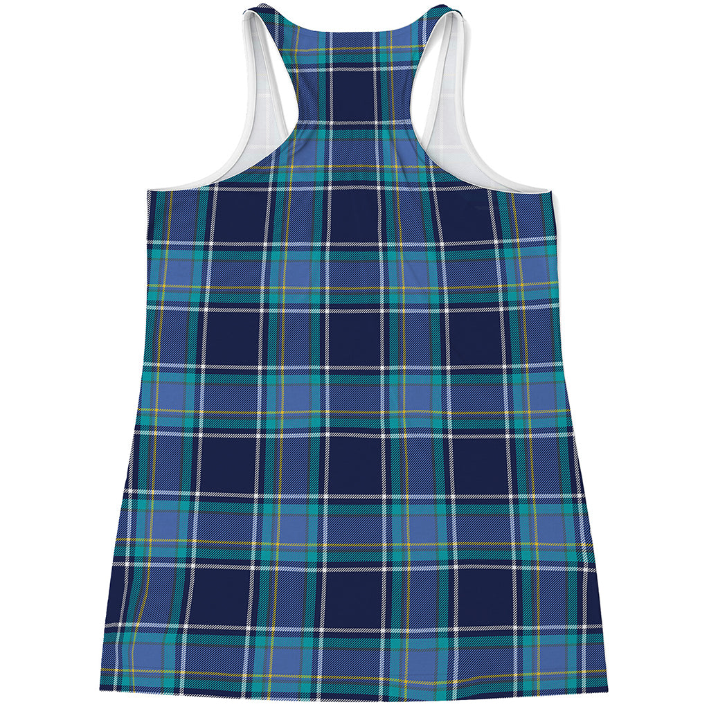Blue And Teal Tartan Pattern Print Women's Racerback Tank Top