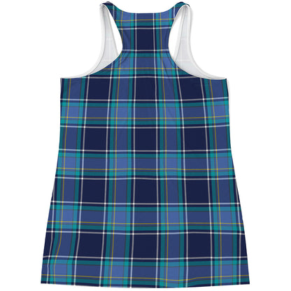 Blue And Teal Tartan Pattern Print Women's Racerback Tank Top