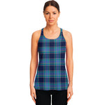 Blue And Teal Tartan Pattern Print Women's Racerback Tank Top