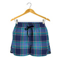 Blue And Teal Tartan Pattern Print Women's Shorts
