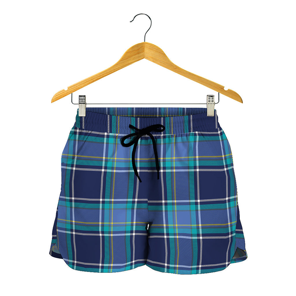 Blue And Teal Tartan Pattern Print Women's Shorts