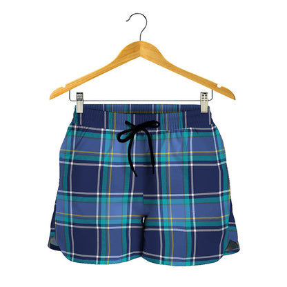 Blue And Teal Tartan Pattern Print Women's Shorts