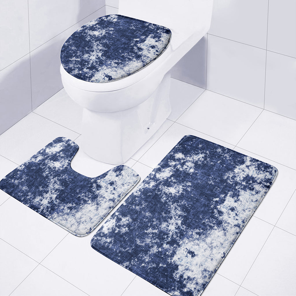 Blue And White Acid Wash Tie Dye Print 3 Piece Bath Mat Set