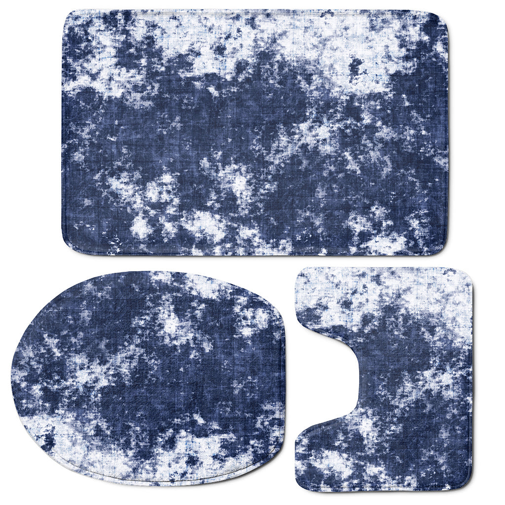 Blue And White Acid Wash Tie Dye Print 3 Piece Bath Mat Set