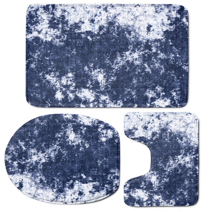 Blue And White Acid Wash Tie Dye Print 3 Piece Bath Mat Set