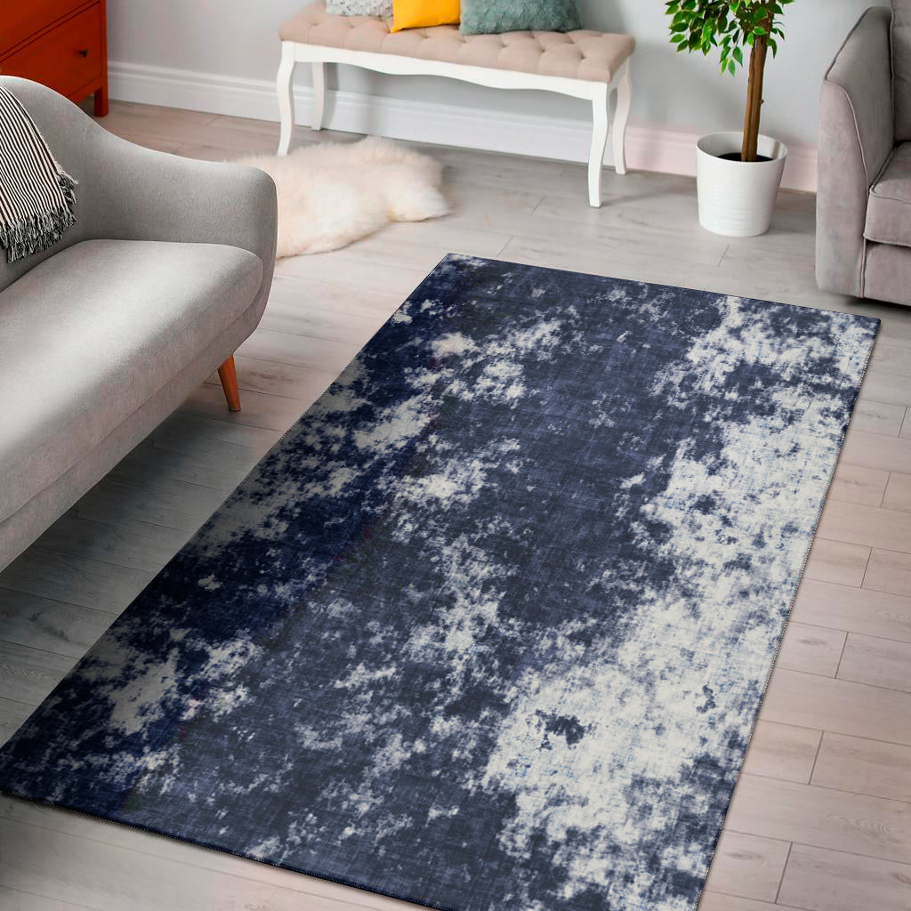 Blue And White Acid Wash Tie Dye Print Area Rug