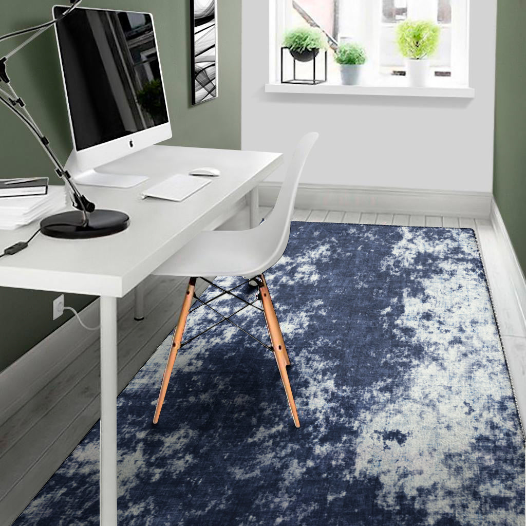 Blue And White Acid Wash Tie Dye Print Area Rug