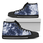 Blue And White Acid Wash Tie Dye Print Black High Top Shoes