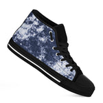 Blue And White Acid Wash Tie Dye Print Black High Top Shoes