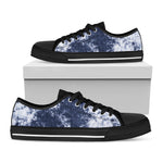 Blue And White Acid Wash Tie Dye Print Black Low Top Shoes