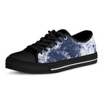 Blue And White Acid Wash Tie Dye Print Black Low Top Shoes