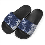 Blue And White Acid Wash Tie Dye Print Black Slide Sandals