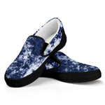 Blue And White Acid Wash Tie Dye Print Black Slip On Shoes