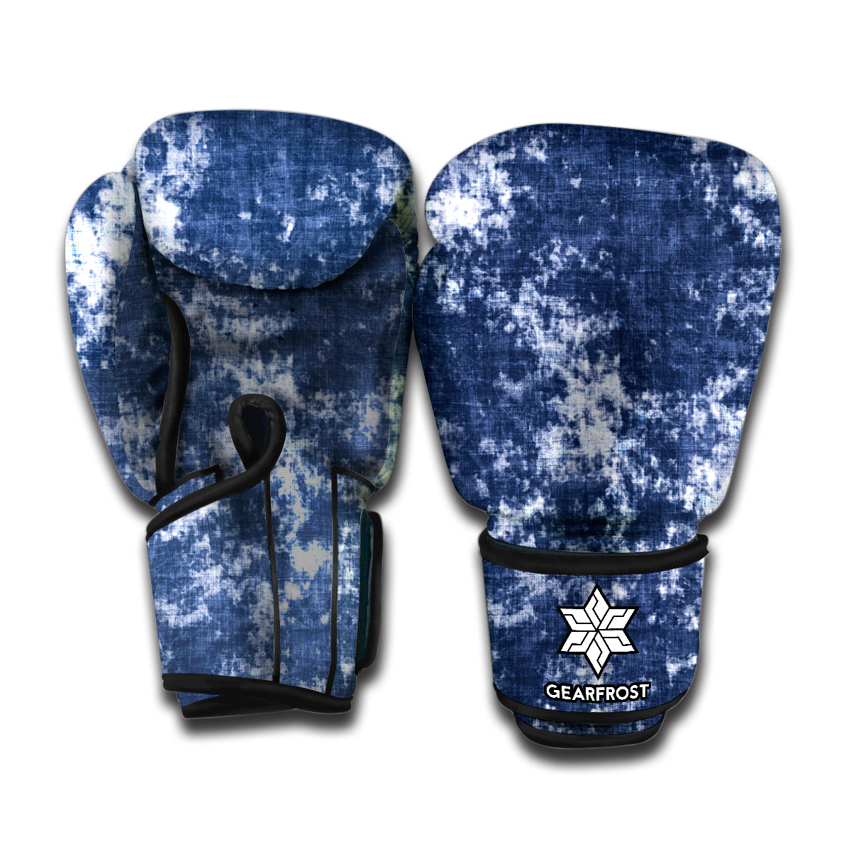 Blue And White Acid Wash Tie Dye Print Boxing Gloves
