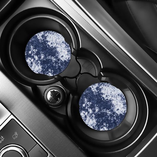 Blue And White Acid Wash Tie Dye Print Car Coasters