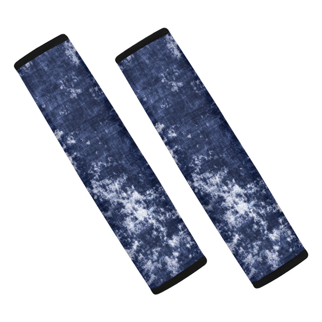 Blue And White Acid Wash Tie Dye Print Car Seat Belt Covers