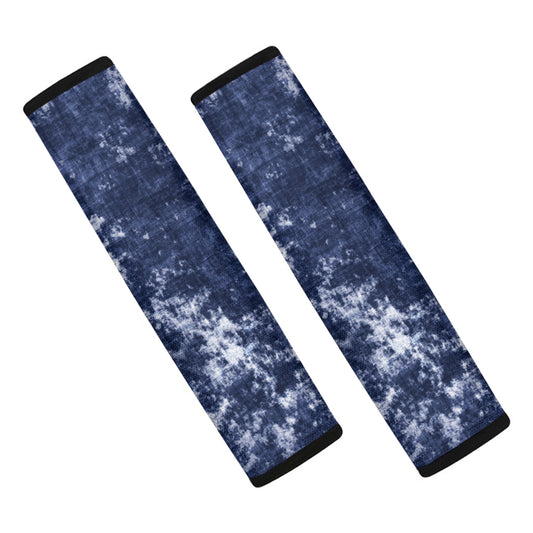 Blue And White Acid Wash Tie Dye Print Car Seat Belt Covers